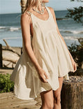 Back String Tie Loose Mini Dress - Beige