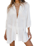 Simple Solid Color Swimsuit Beach Coverup Blouse - White