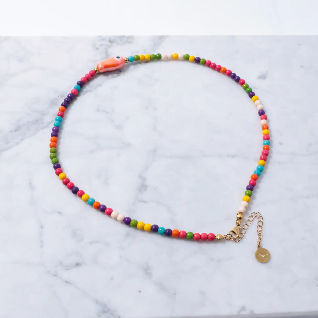 Good Luck Fish Bahama Wood Bead Necklace