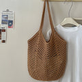 Solid Color Hollow Out Simple Beach Shoulder Bag - Coffee
