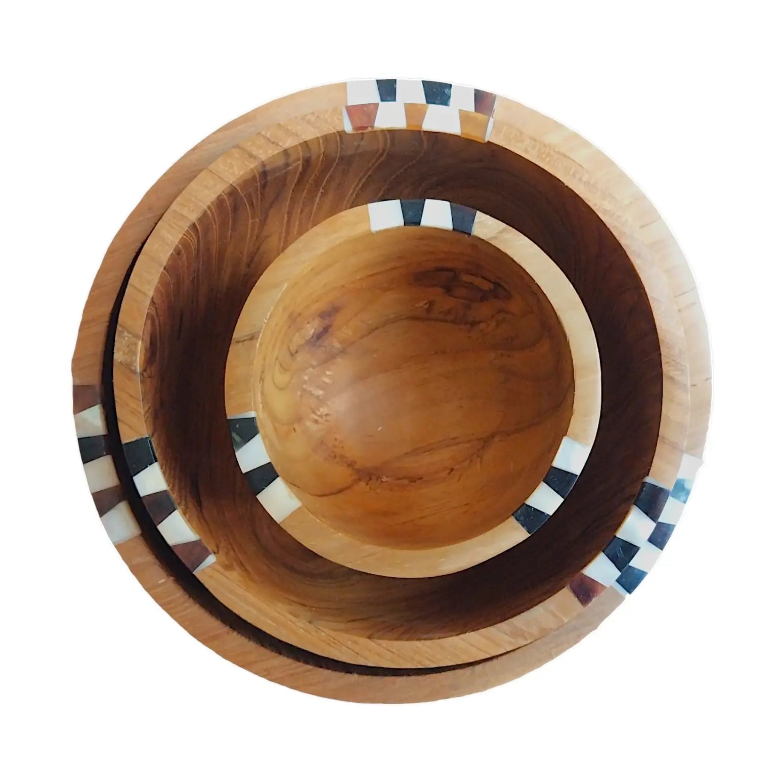 Bone Inlay Teak Nesting Bowls, Set of 3