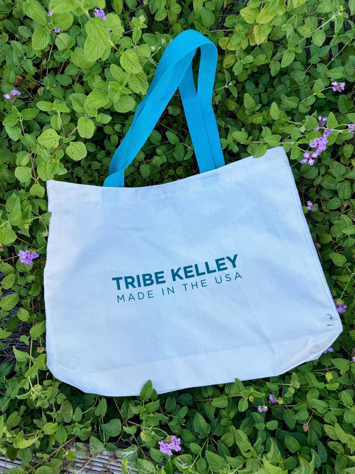 Tribe Kelley White & Teal Canvas Totes