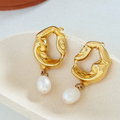 Nerissa 18K Gold Non-Tarnish Abstract Pearl Earring