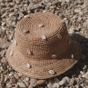 Cowry Shell Raffia Bucket Hat