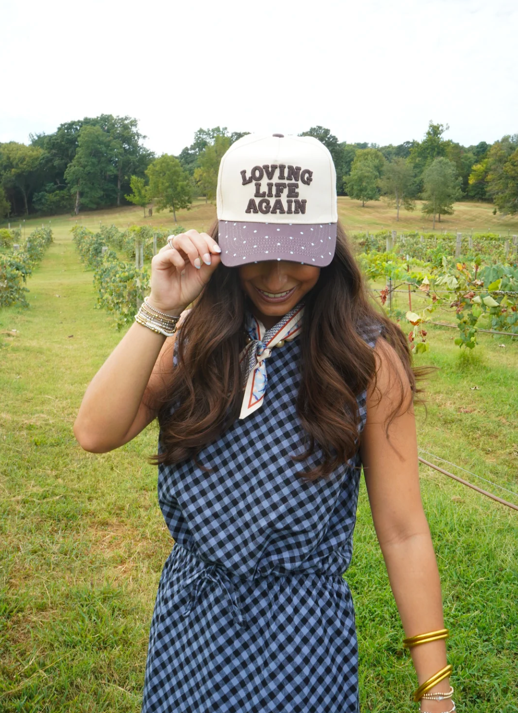 Loving Life Again - Brown & Blue Polka Dot Trucker Hat