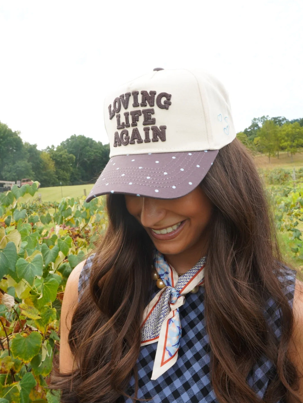Loving Life Again - Brown & Blue Polka Dot Trucker Hat