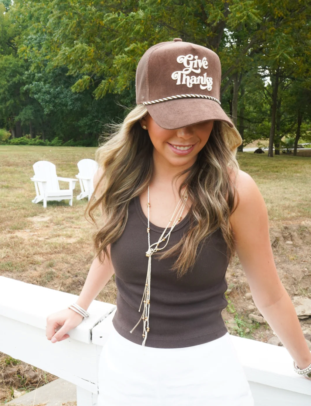 Give Thanks - Brown Corduroy Trucker Hat