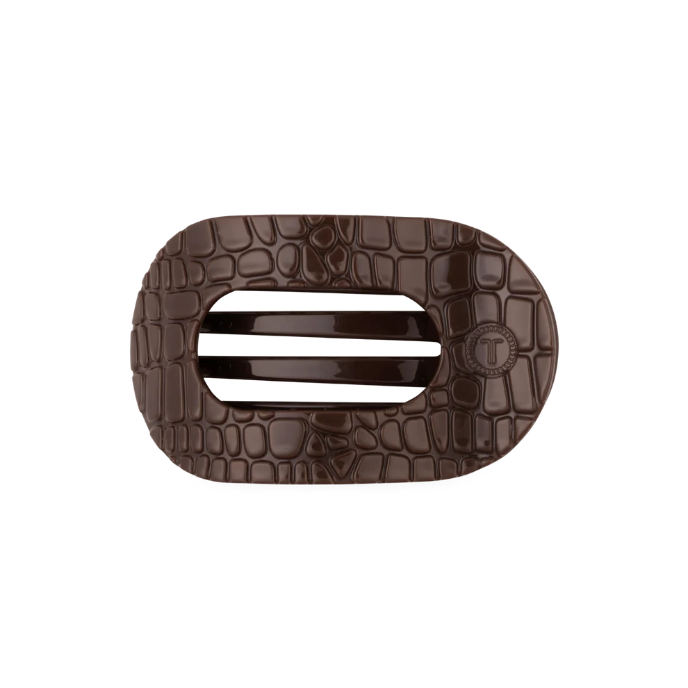 Brown Crocodile Medium Flat Round Hair Clip