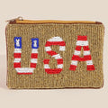 USA Theme Golden Seed Beaded Coin Purse