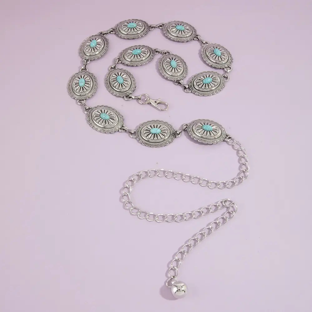 Oval Turquoise Concho Statement Chain Belt